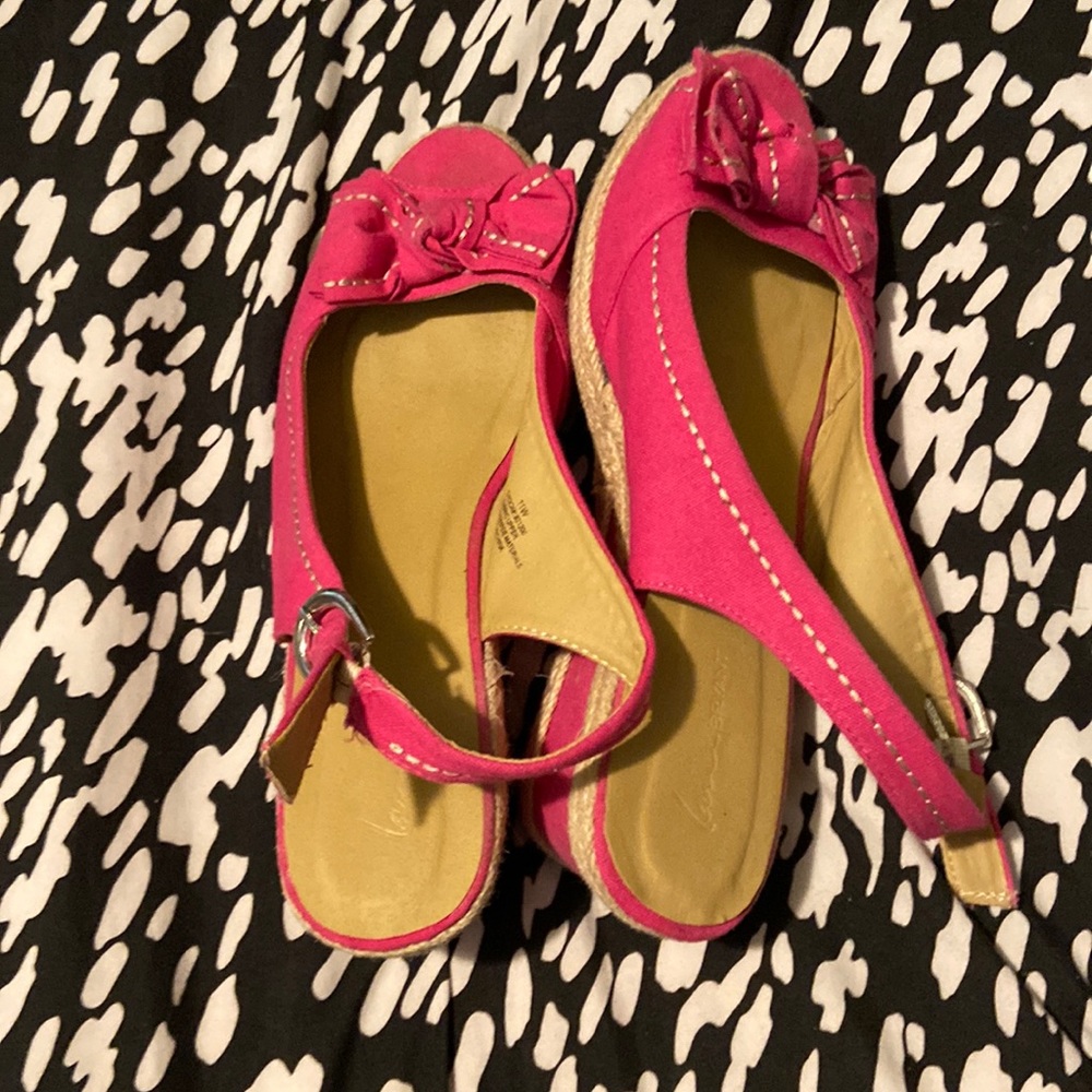 Pink wedge heel sandals size 11W